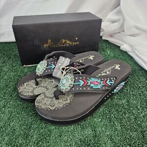 Montana West Flip Flop Rhinestone Southwest Embroided Print Women’s 11 NIB